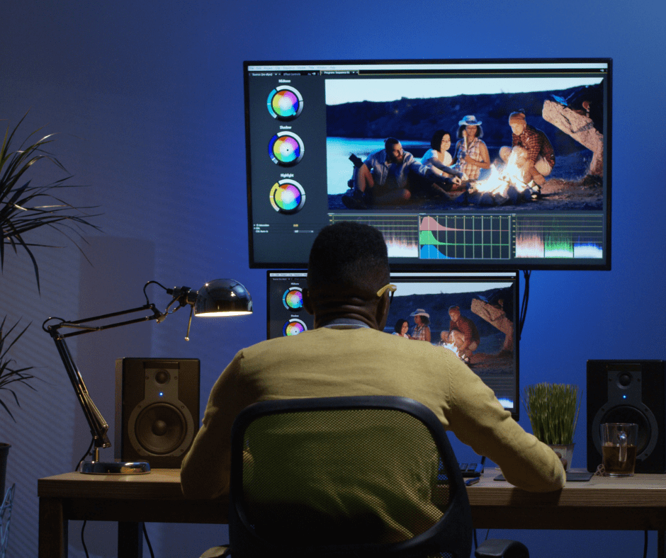 a man is editing audio on computer